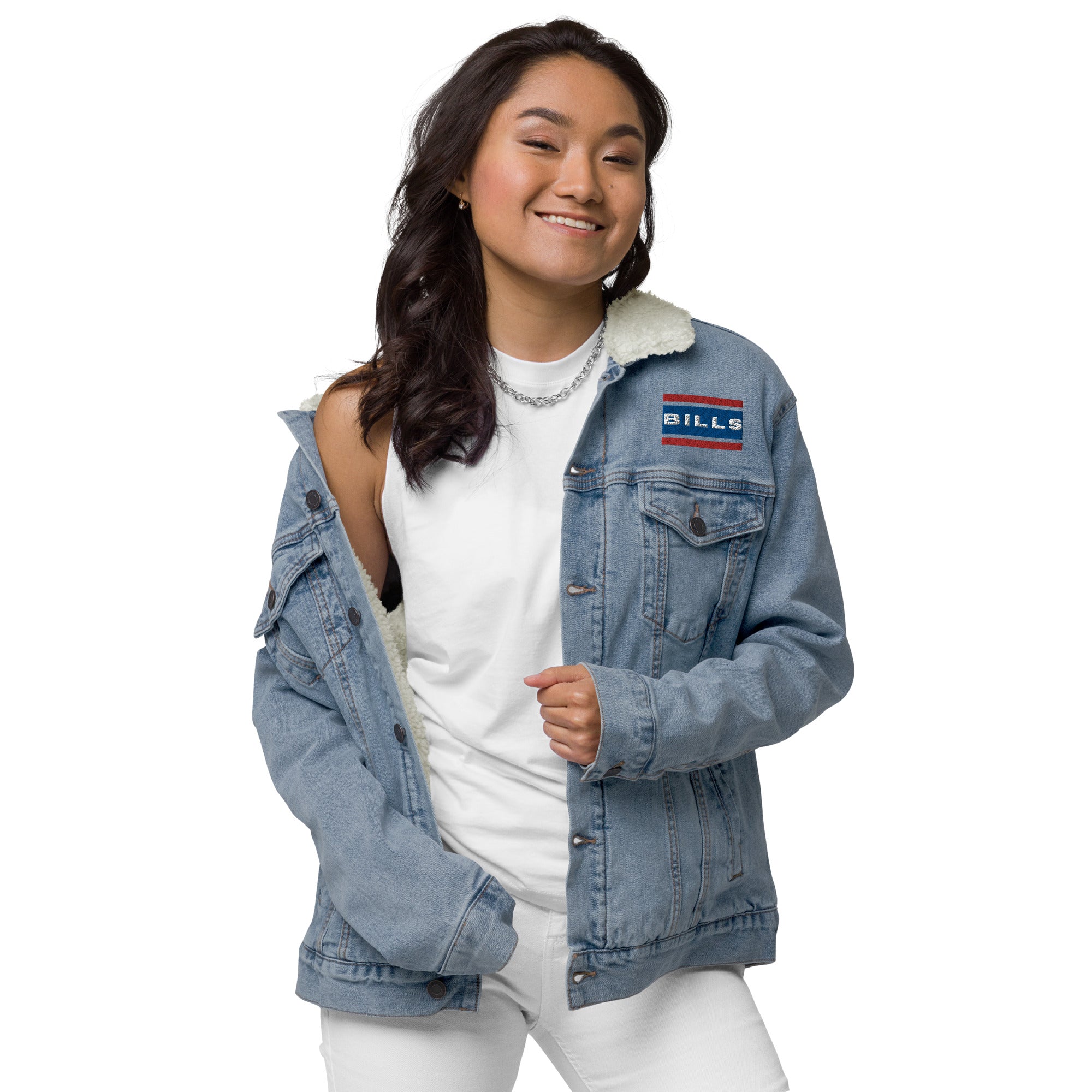 Bills By a Billion Embroidered Denim Sherpa Jacket – Sporti Bae