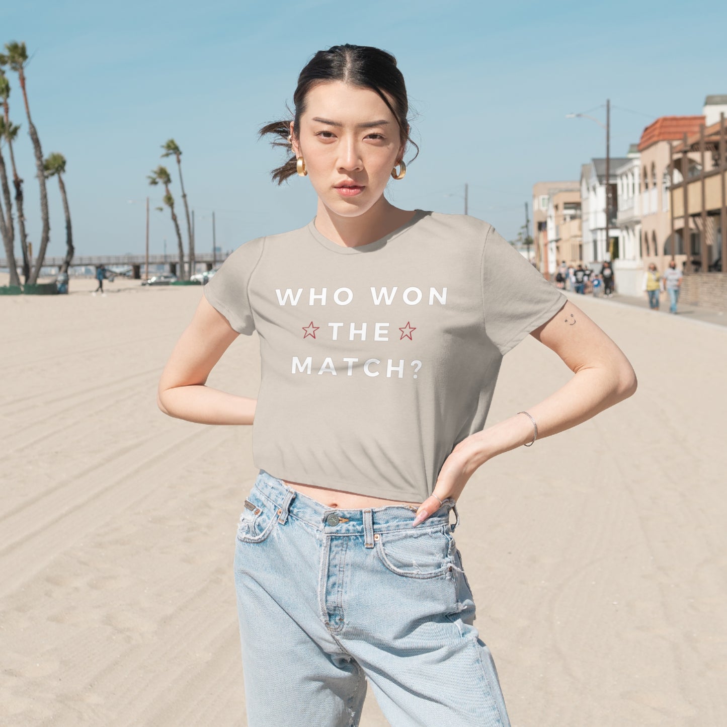 Who Won the Match Women's Flowy Cropped Tee