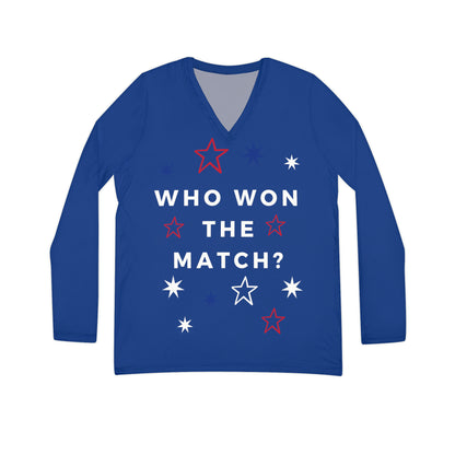WHO WON THE MATCH Women's Long Sleeve V-neck Shirt